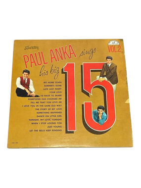Vintage Paul Anka Vinyl LP Sings His Big 15 Vol.2 Sparton Pop Vocal Black Canada